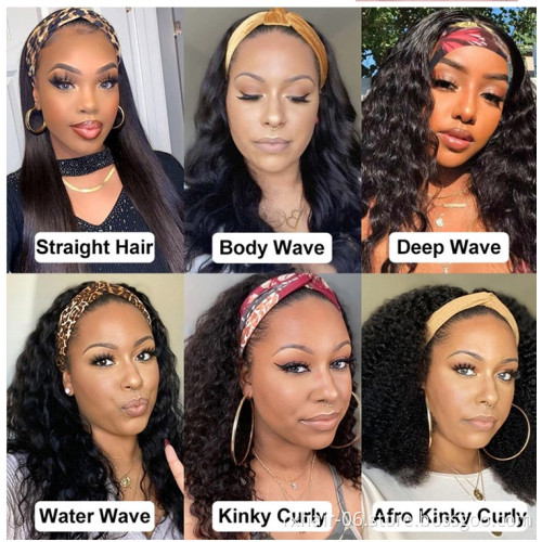 130% 150% 180% 250% Density Hot Selling Remy Kinky Straight Human Hair Headband Wig With Headband Attached For Black Women